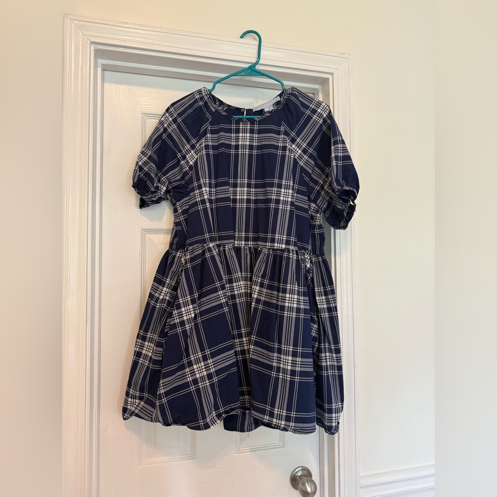 HILL HOUSE navy plaid Adeline mini dress